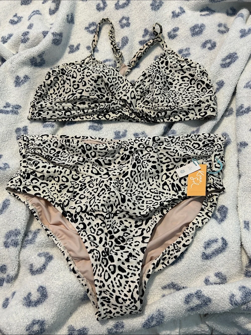 Kona Sol High-Waist Leopard Print Bikini - White/Black 2x